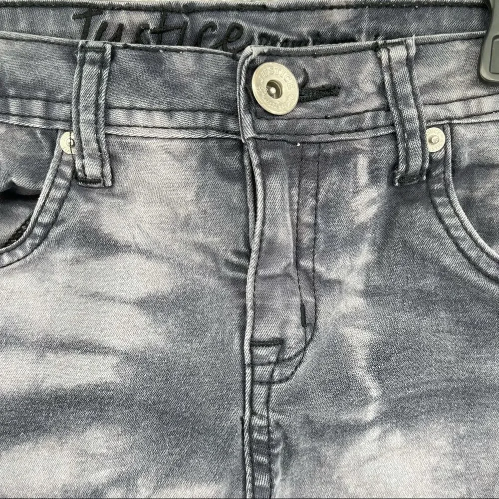 Justice Premium Jeans Girl’s Simply Low Tie Dye Gray Denim Skinny Jeans Size 14